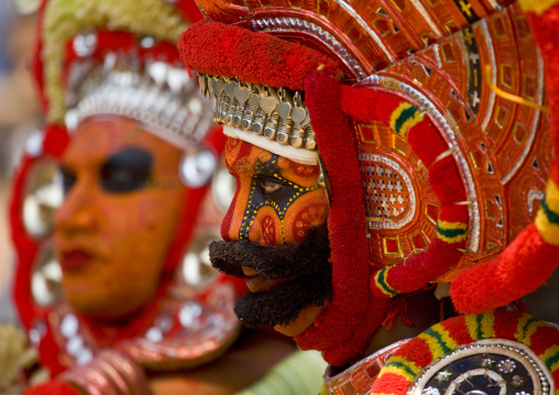 Men Dressed For Theyyam Ritual With Traditional Painting On Their Face, Thalassery, India