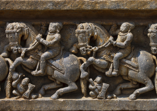 Bas-relief Of Carved Riders On Horse-back At Keshava Temple, Somnathpur, India