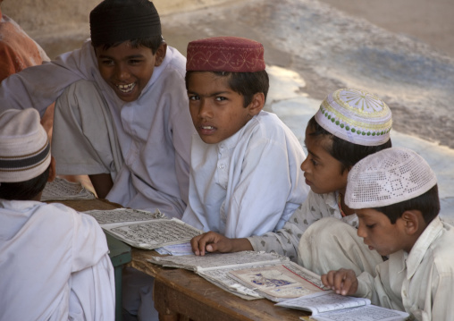 Group Of Young Boys Studying In A Bilal Mosque Madrassa, Mysore, India