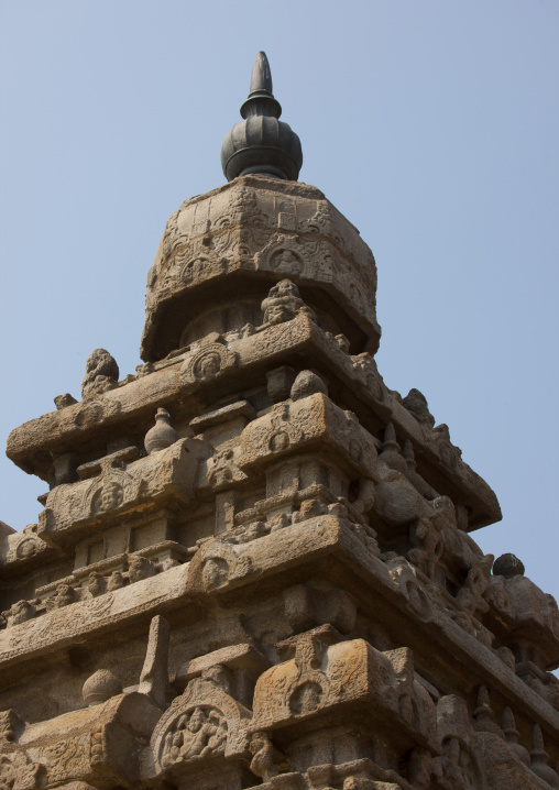 Carved Top Part Of The Shore Temple Of Mahabalipuram, India
