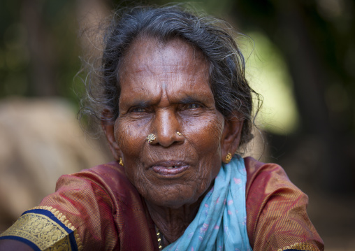 Portrait Of An Old Hindu Woman With Nose Piercing, Mahabalipuram, India
