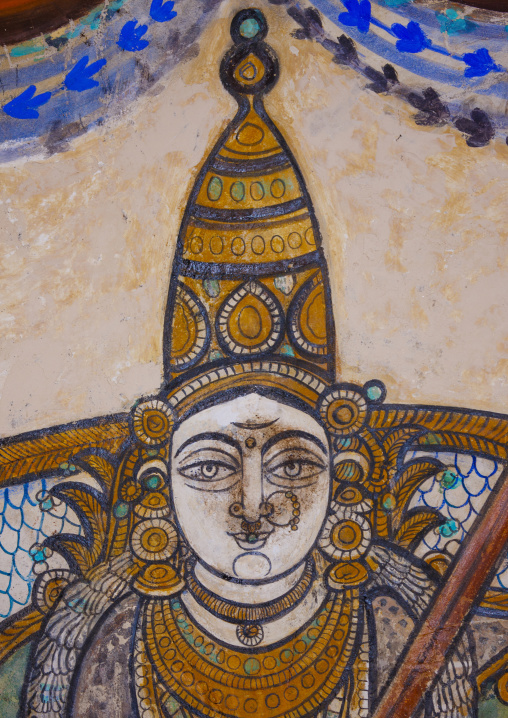 Colorful Mural Painting On Walls Of Inner Courtyard In The Brihadishwara Temple, Thanjavur, India