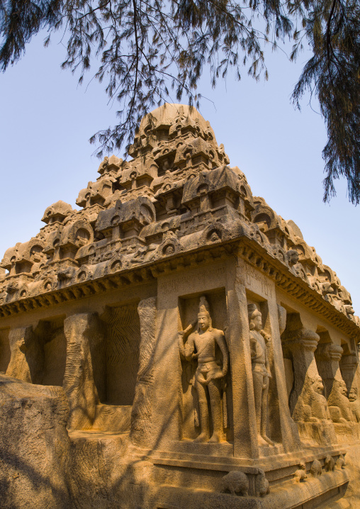 The Rock Cut Dharmaraja Ratha Temple, Mahabalipuram, India