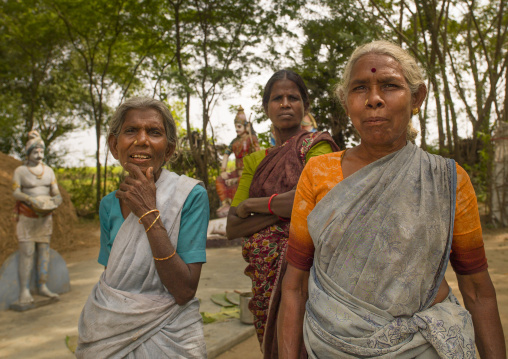 Group Of Mature Women With Typical Indian Clothes Starring At The Camera, Pondicherry, India