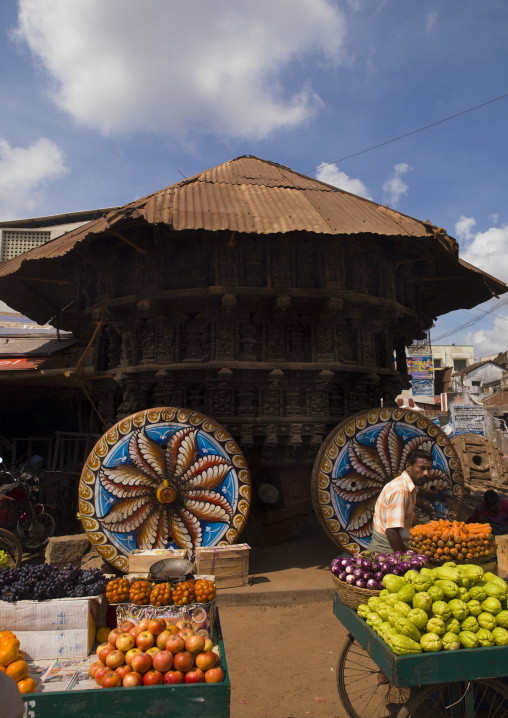 Ceremony's Ratha (Charriot) With Painted Wheels At Kumbakonam Market Place, India