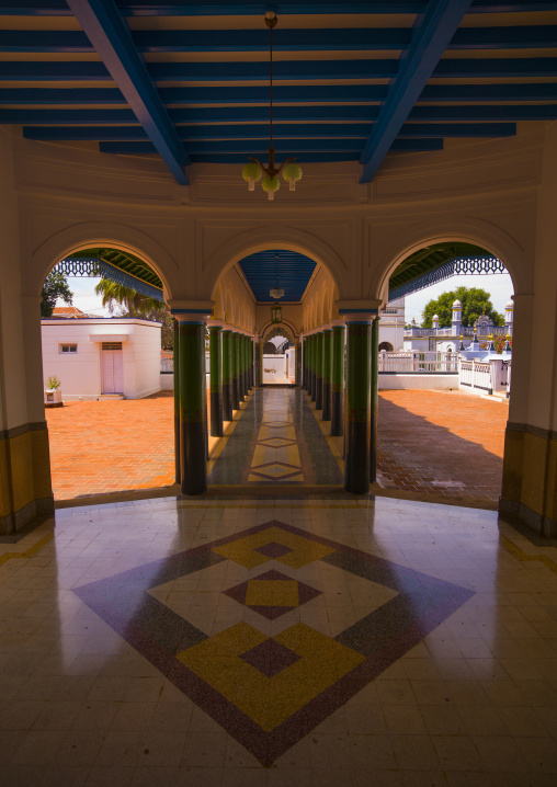 Patio With Colorful Pillars And Tile In The Chettinad Palace, Kanadukathan Chettinad, India