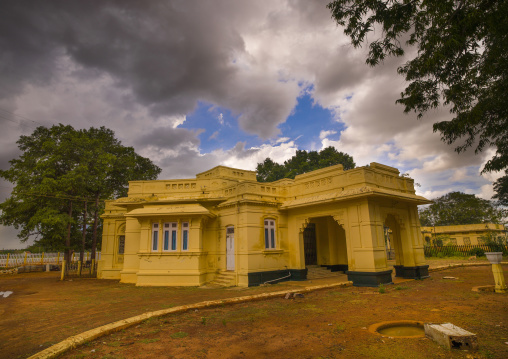 Abandonned Former Train Station Of Kanadukathan Chettinad With Yellow Walls, India