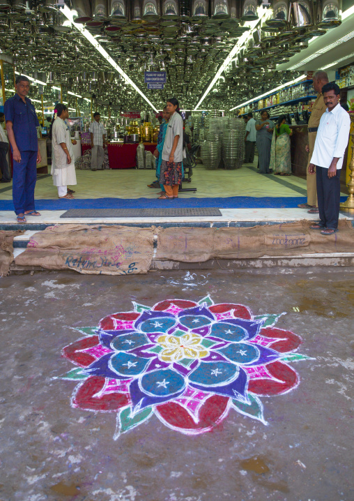 Kolam Painted In The Street In Front Of A Ironmonger's Store To Bring Prosperity To The Shop , Trichy, India