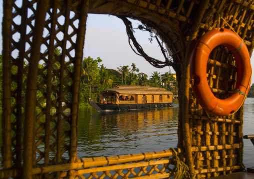 View From The Inside Of A Houseboat Sailing On Kerala Backwaters, Alleppey, India