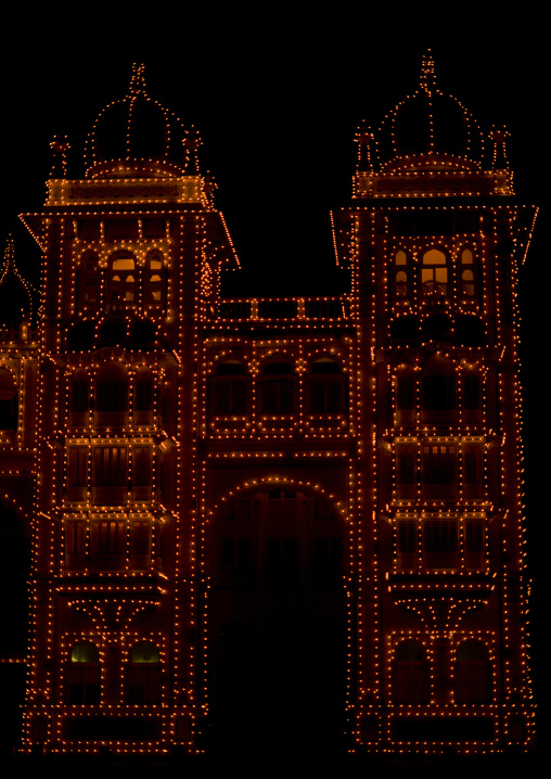 Maharaja's Palace Illuminated At Night, Mysore, India