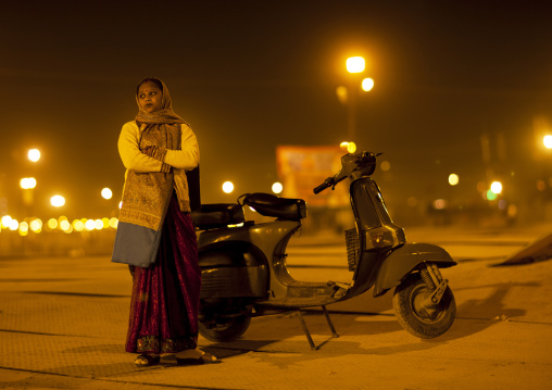 Woman With Her Scooter, Maha Kumbh Mela, Allahabad, India