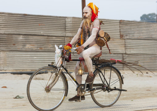 Naga Sadhu On A Bike, Maha Kumbh Mela, Allahabad, India