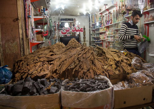 tobacco leaves and waterpipes sold in the bazaar, Hormozgan, Bandar Abbas, Iran