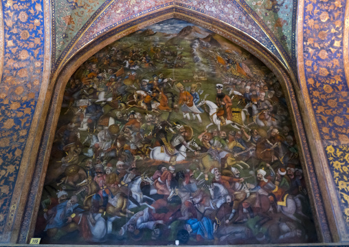 Colorful mural painting in hasht behesht palace
, Isfahan province, Isfahan, Iran