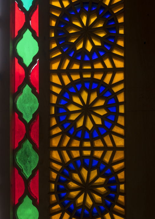 The stained glass windows of the shah-e-cheragh mausoleum, Fars province, Shiraz, Iran
