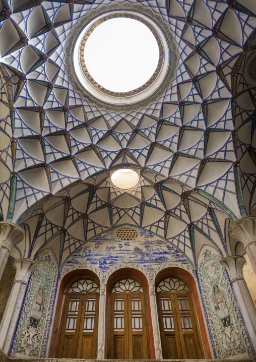 Ceiling with its intricate and elaborate patterns in sultan amir ahmad bathhouse ceiling, Isfahan province, Kashan, Iran