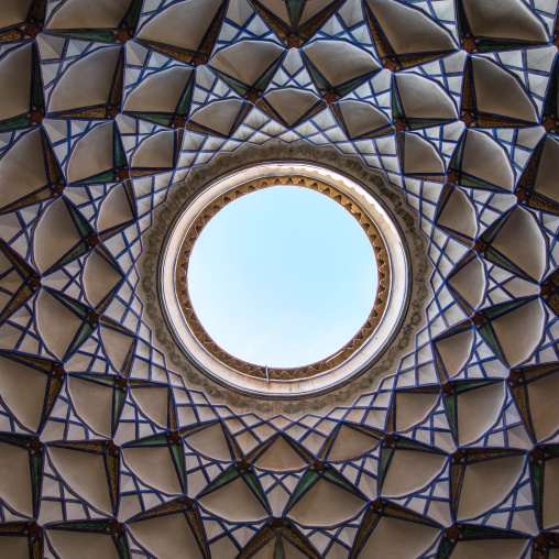 A beautifully adorned ceiling of the hall  in Boroujerdi historical house, Isfahan Province, Kashan, Iran