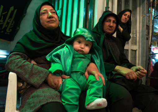Iranian shiite muslim mother and her son dressed for Muharram celebration, Central County, Theran, Iran