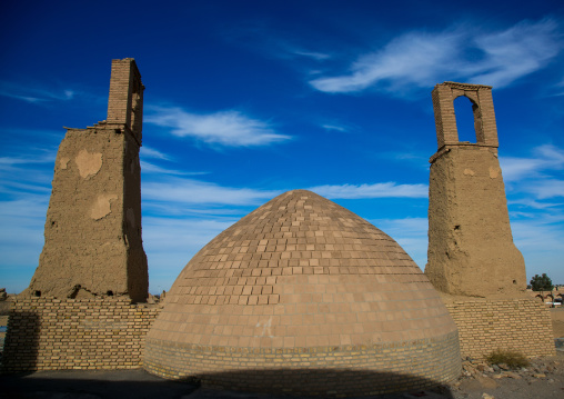 wind towers used as a natural cooling system for water reservoir, Ardakan County, Aqda, Iran