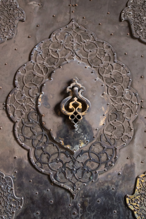 ancient doorknocker in a mosque, Isfahan Province, isfahan, Iran