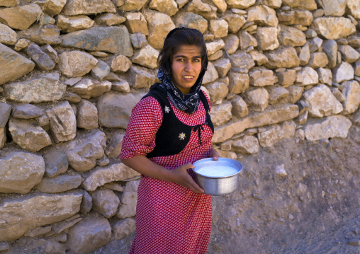 Woman Collecting Goat Milk In The Old Kurdish Village Of Palangan, Iran