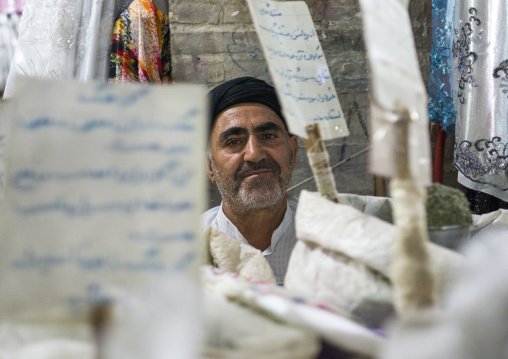 Man Selling Spices In The Bazaar, Kermanshah, Iran