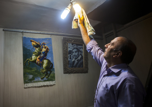 Man Cleaning A Lamp Inside The Old Bazaar, Tabriz, Iran