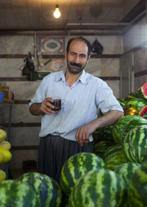 Man Selling Watermelons In The Bazaaz, Sanandaj, Iran