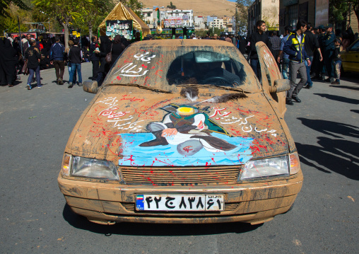Car Covered With Mud Decorated For Ashura Shiite Celebration, The Day Of The Death Of Imam Hussein, Kurdistan Province, Bijar, Iran