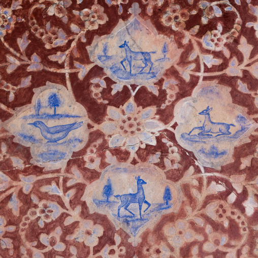 Detail Of A Painted Ceiling With Bird And Deers In Bagh-e Tarikhi-ye Fin Garden, Isfahan Province, Kashan, Iran