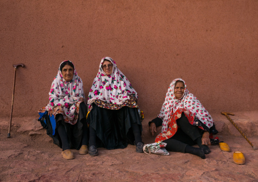 Portrait Of Iranian Women Wearing Traditional Floreal Chadors In Zoroastrian Village, Isfahan Province, Abyaneh, Iran