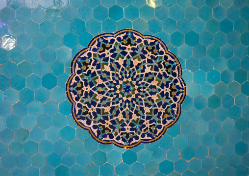 Mosaic Pattern With Ceramic Tiles In Jameh Masjid Or Friday Mosque, Yazd Province, Yazd, Iran