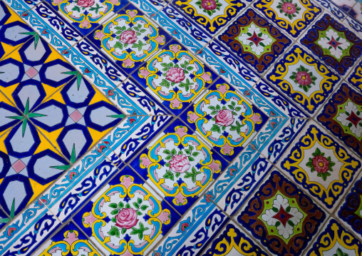 Mosaic Pattern With Ceramic Tiles In Shapouri Garden House, Fars Province, Shiraz, Iran
