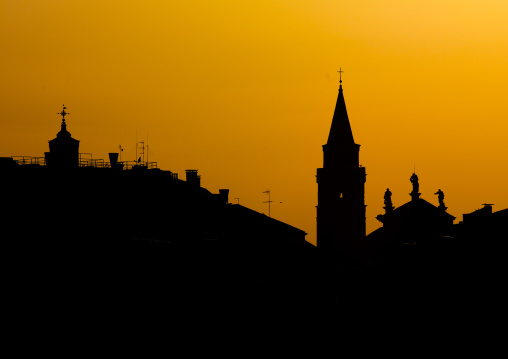 Monuments silhouette at sunset, Veneto Region, Venice, Italy