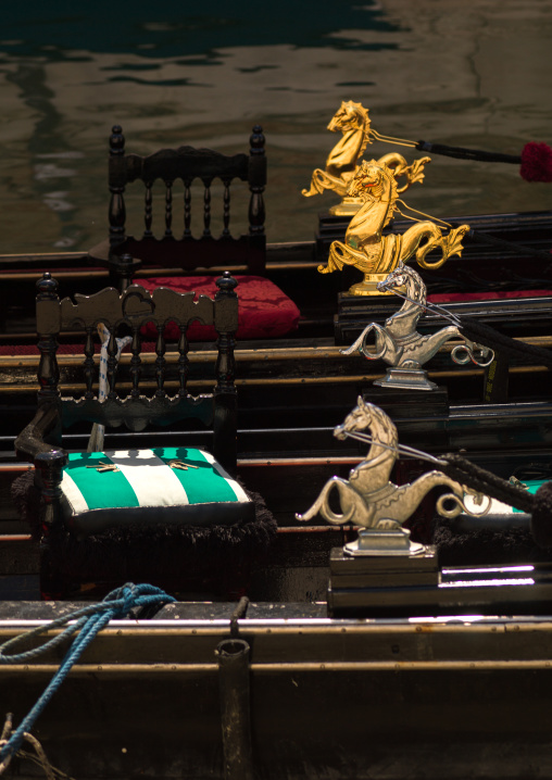 Dragon statues on gondolas, Veneto Region, Venice, Italy