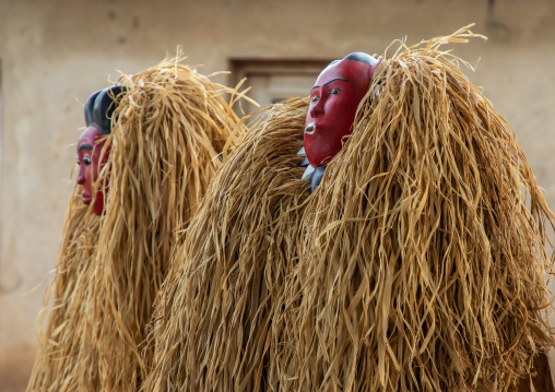 Goli sacred masks in Baule tribe during a ceremony, Région des Lacs, Bomizanbo, Ivory Coast