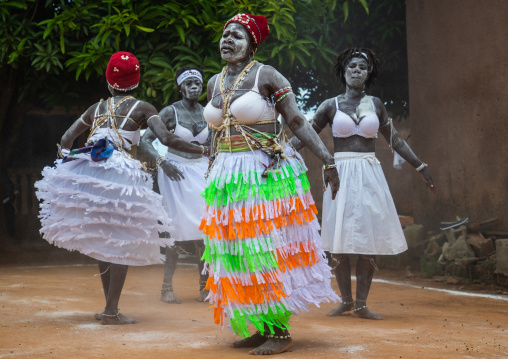 Women dancing during a ceremony in Adjoua Messouma Komians initiation centre, Moyen-Comoé, Aniassue, Ivory Coast