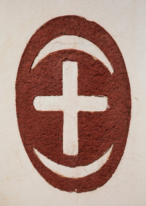 Harmony between heaven and earth symbol painted on the wall of the Agni-indenie royal palace, Comoé, Abengourou, Ivory Coast