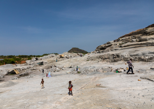 African people working in a granite quarry, Savanes district, Shienlow, Ivory Coast