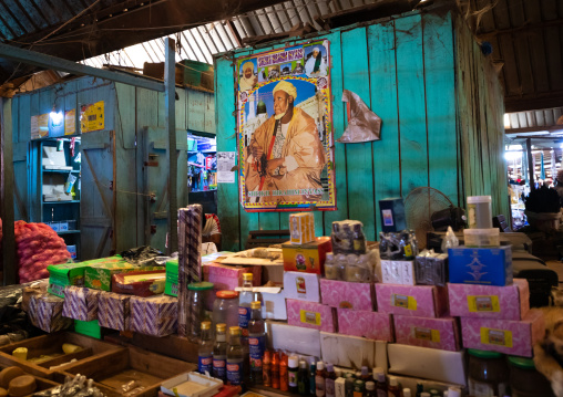 Poster of sheikh Ibrahim Inyass in the market, Poro region, Korhogo, Ivory Coast