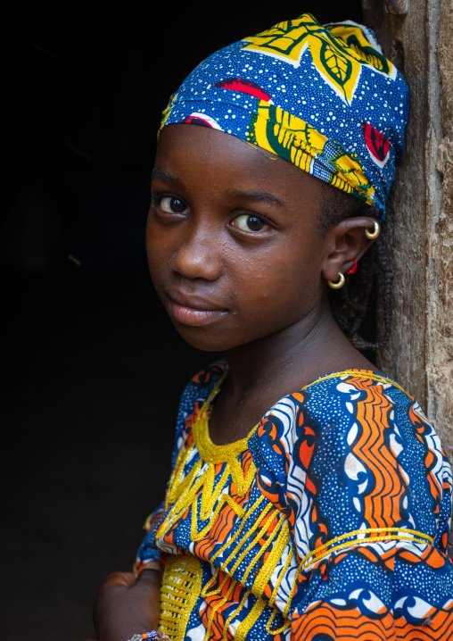 Portrait of a Peul tribe girl with colorful clothes, Savanes district, Boundiali, Ivory Coast