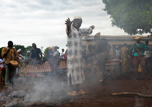 Mulsim man in the smoke during the Ngoro dance, Savanes district, Ndara, Ivory Coast