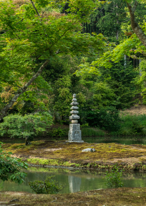 Lantern at the temple of the golden pavilion, Kansai region, Kyoto, Japan
