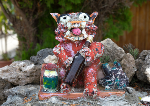 Shisa lion statue to protect the house from the bad spirits, Yaeyama Islands, Taketomi island, Japan