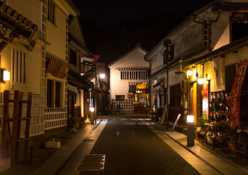 Old houses by night in Bikan historical quarter, Okayama Prefecture, Kurashiki, Japan