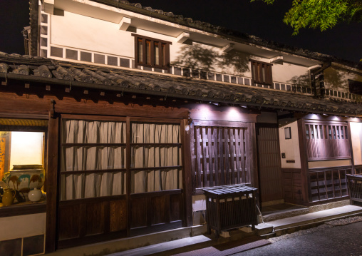 Old houses by night in Bikan historical quarter, Okayama Prefecture, Kurashiki, Japan