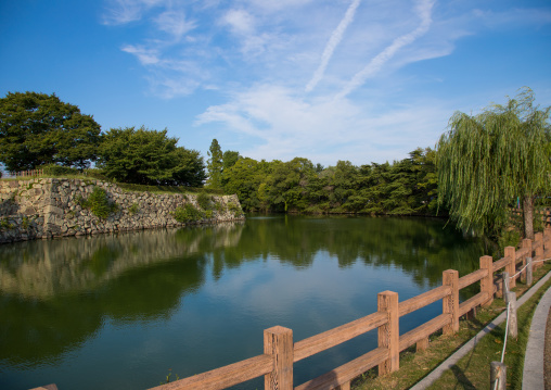The moats in front of the famous Himeji castle used by shoguns and samurais, Hypgo Prefecture, Himeji, Japan