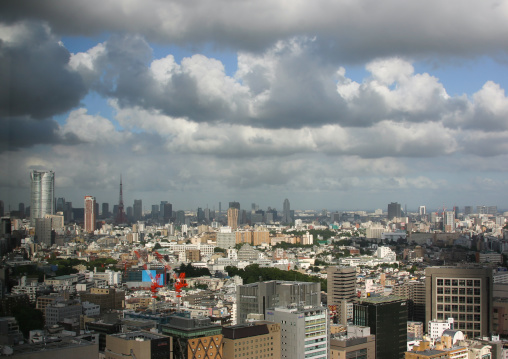 Cloudy aerial view of the town, Kanto region, Tokyo, Japan