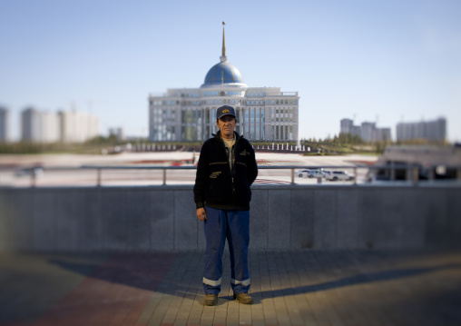 Worker In Front Of Presidential Palace, Astana, Kazakhstan