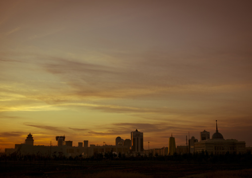 Astana Skyline At Sunset, Kazakhstan